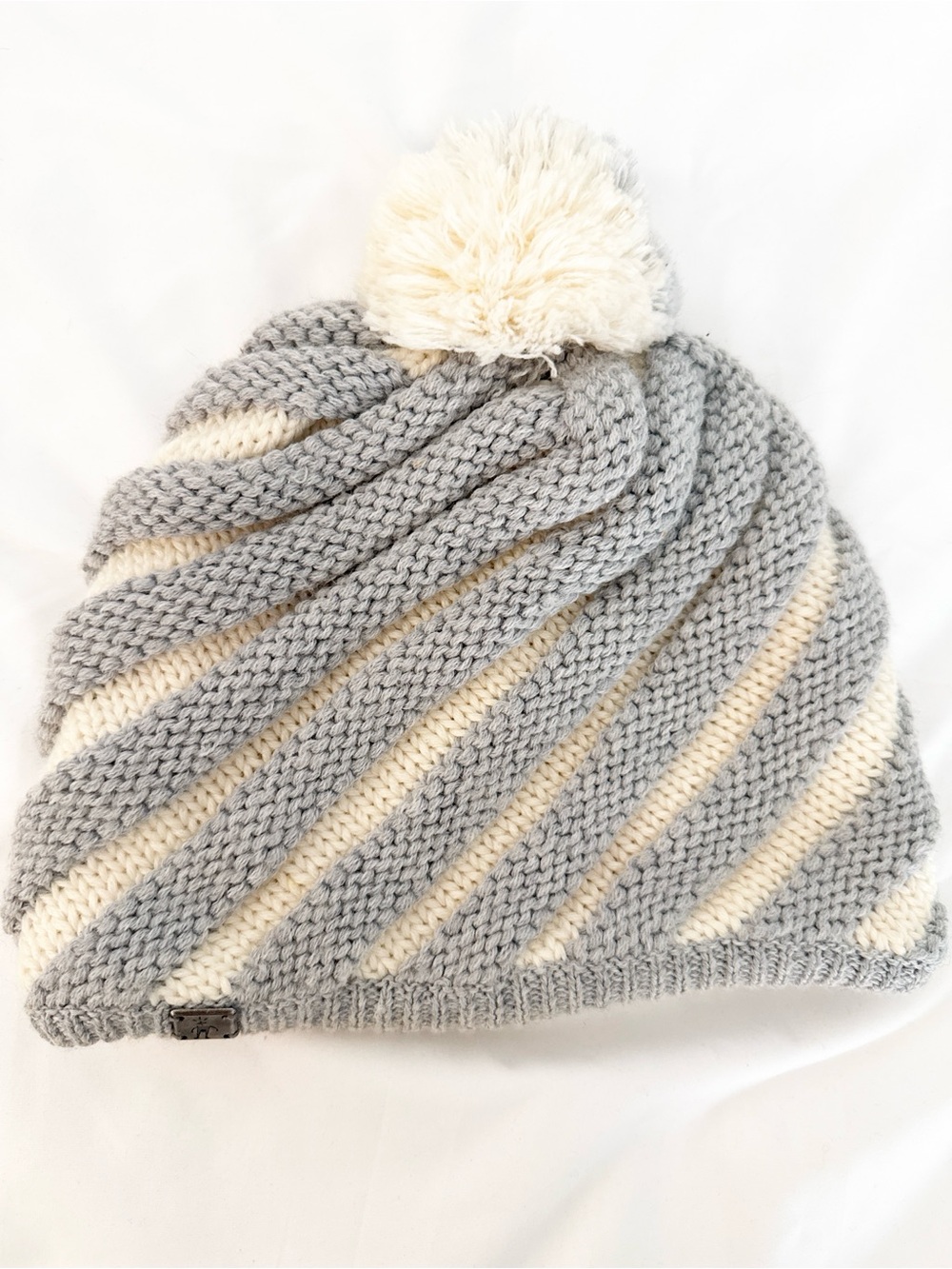 Smartwool Gray & Cream Twisted Stripe Pom Hat